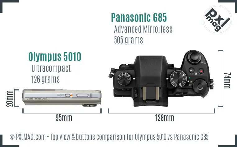 Olympus 5010 vs Panasonic G85 top view buttons comparison