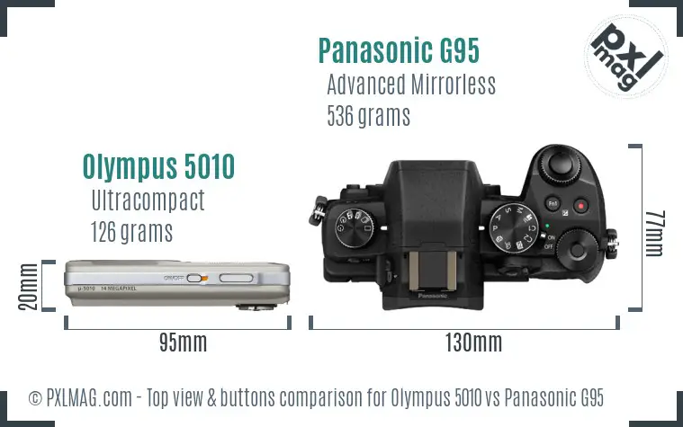 Olympus 5010 vs Panasonic G95 top view buttons comparison