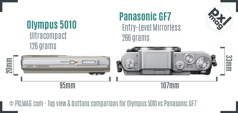 Olympus 5010 vs Panasonic GF7 top view buttons comparison