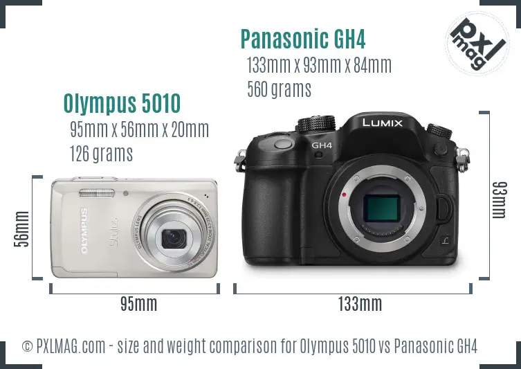 Olympus 5010 vs Panasonic GH4 size comparison