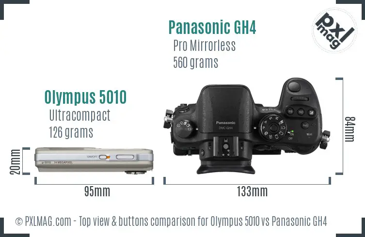 Olympus 5010 vs Panasonic GH4 top view buttons comparison