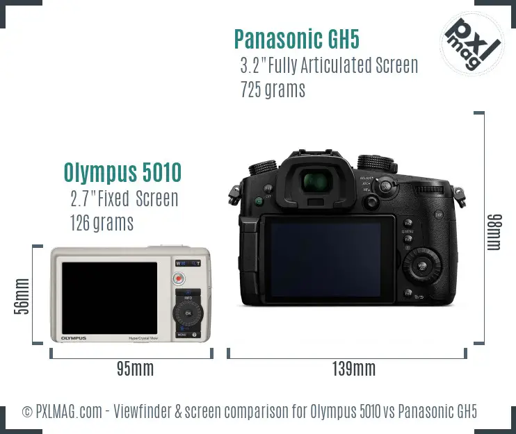 Olympus 5010 vs Panasonic GH5 Screen and Viewfinder comparison