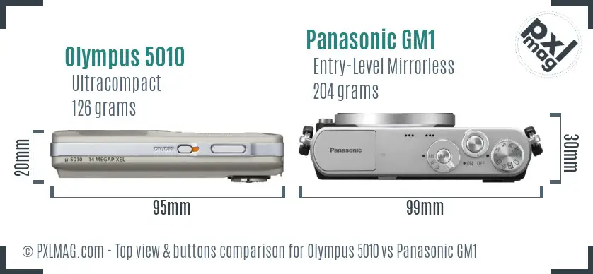 Olympus 5010 vs Panasonic GM1 top view buttons comparison