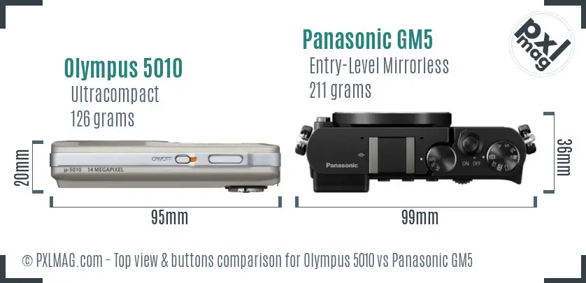 Olympus 5010 vs Panasonic GM5 top view buttons comparison