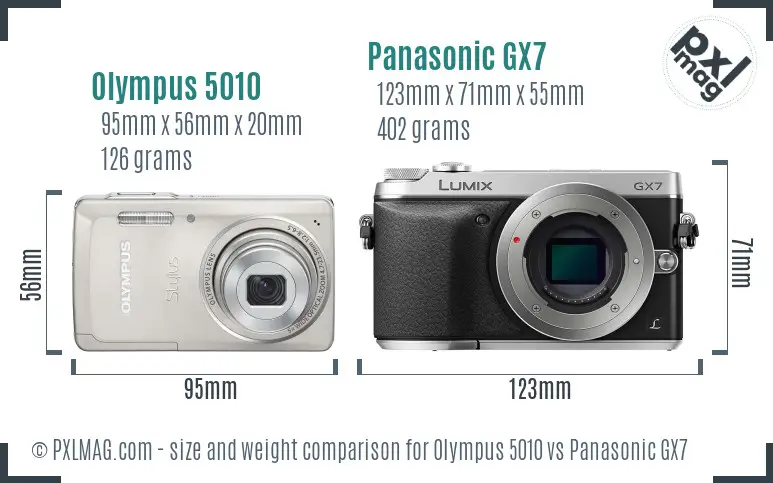 Olympus 5010 vs Panasonic GX7 size comparison