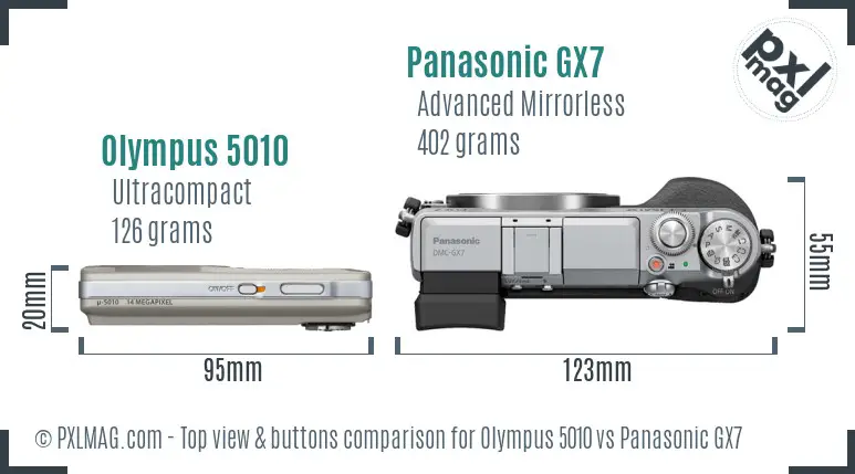 Olympus 5010 vs Panasonic GX7 top view buttons comparison