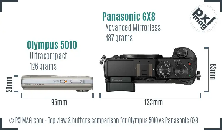 Olympus 5010 vs Panasonic GX8 top view buttons comparison