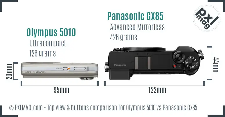 Olympus 5010 vs Panasonic GX85 top view buttons comparison