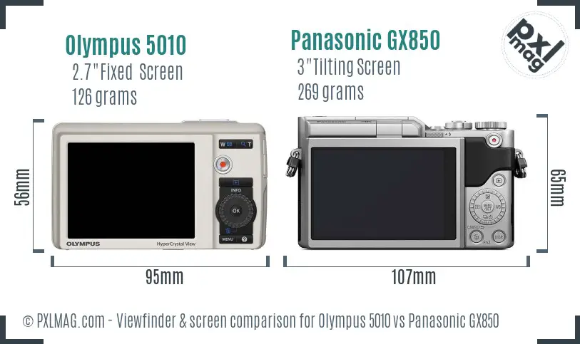 Olympus 5010 vs Panasonic GX850 Screen and Viewfinder comparison