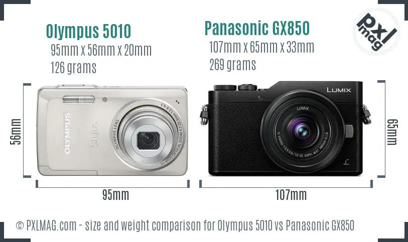 Olympus 5010 vs Panasonic GX850 size comparison