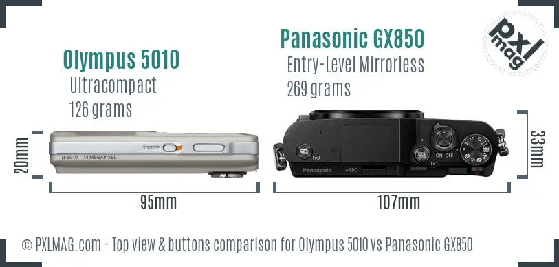 Olympus 5010 vs Panasonic GX850 top view buttons comparison