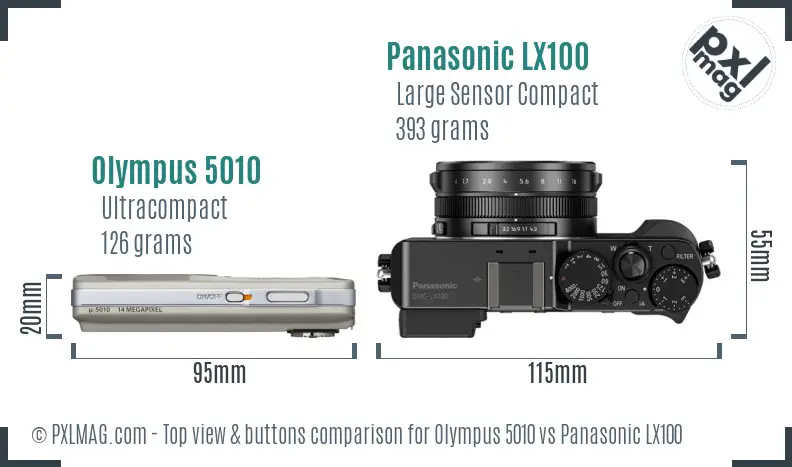 Olympus 5010 vs Panasonic LX100 top view buttons comparison