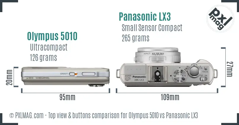 Olympus 5010 vs Panasonic LX3 top view buttons comparison