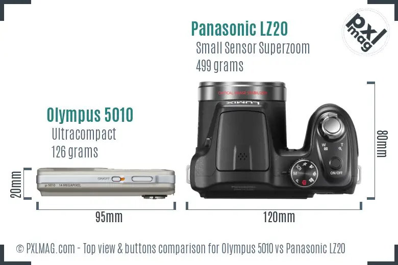 Olympus 5010 vs Panasonic LZ20 top view buttons comparison