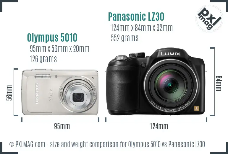 Olympus 5010 vs Panasonic LZ30 size comparison