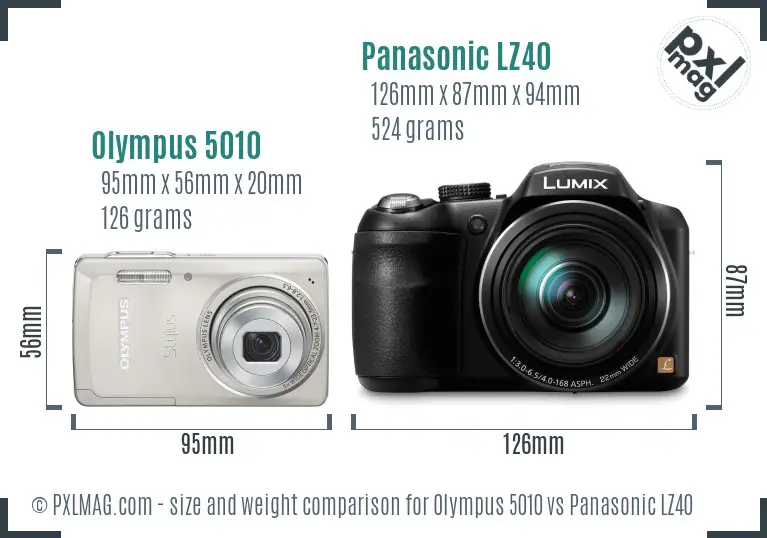 Olympus 5010 vs Panasonic LZ40 size comparison
