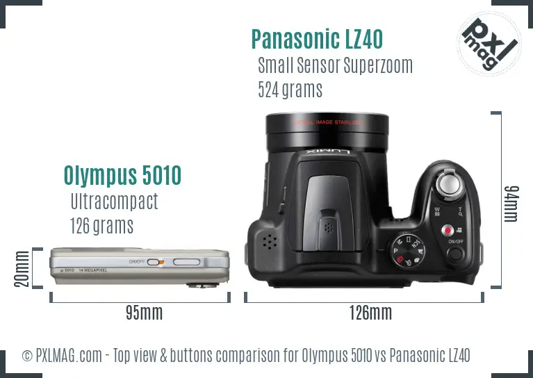 Olympus 5010 vs Panasonic LZ40 top view buttons comparison