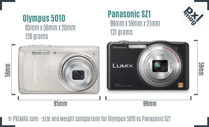 Olympus 5010 vs Panasonic SZ1 size comparison
