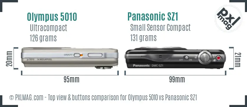 Olympus 5010 vs Panasonic SZ1 top view buttons comparison