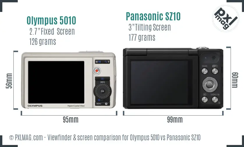 Olympus 5010 vs Panasonic SZ10 Screen and Viewfinder comparison