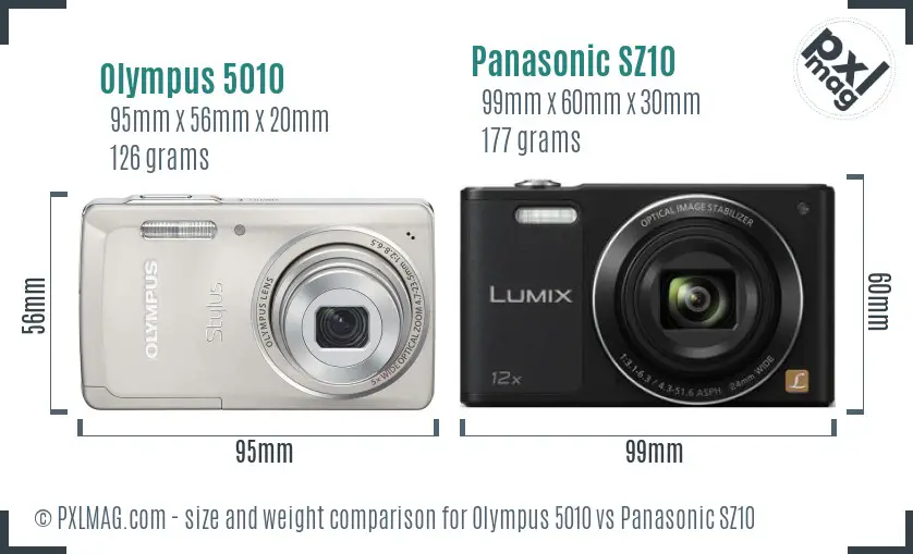 Olympus 5010 vs Panasonic SZ10 size comparison