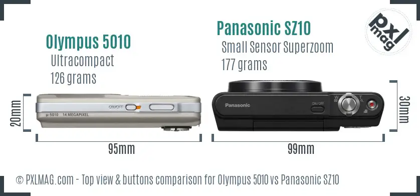 Olympus 5010 vs Panasonic SZ10 top view buttons comparison
