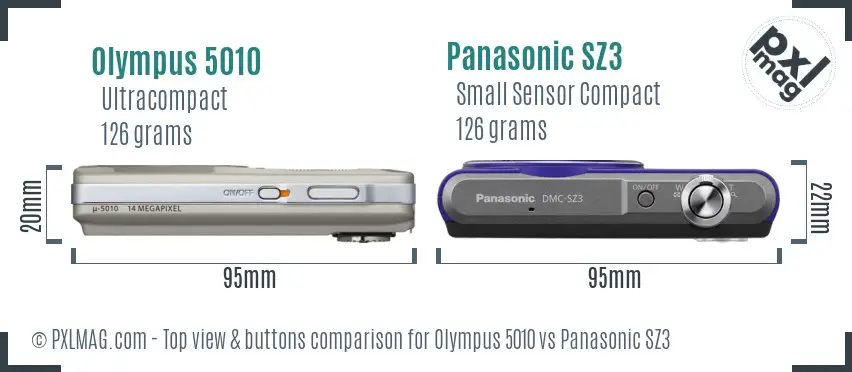 Olympus 5010 vs Panasonic SZ3 top view buttons comparison