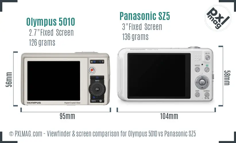 Olympus 5010 vs Panasonic SZ5 Screen and Viewfinder comparison