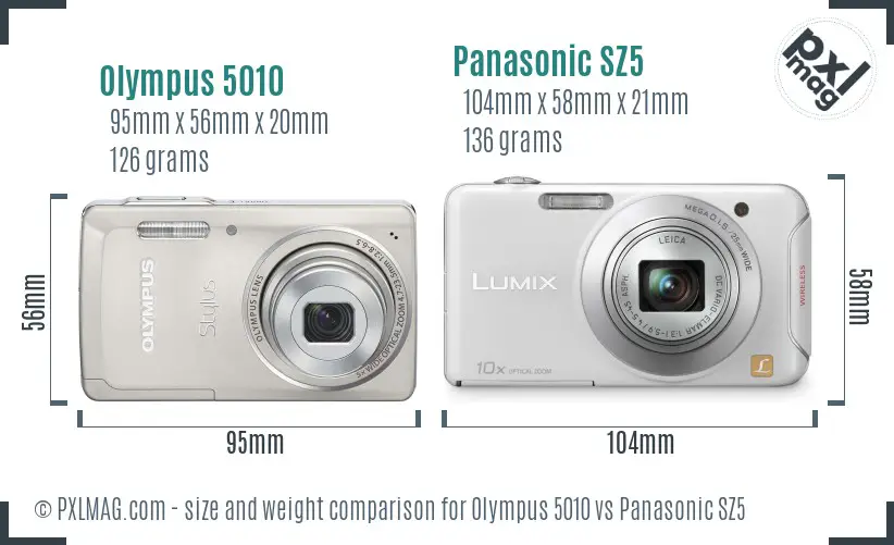 Olympus 5010 vs Panasonic SZ5 size comparison