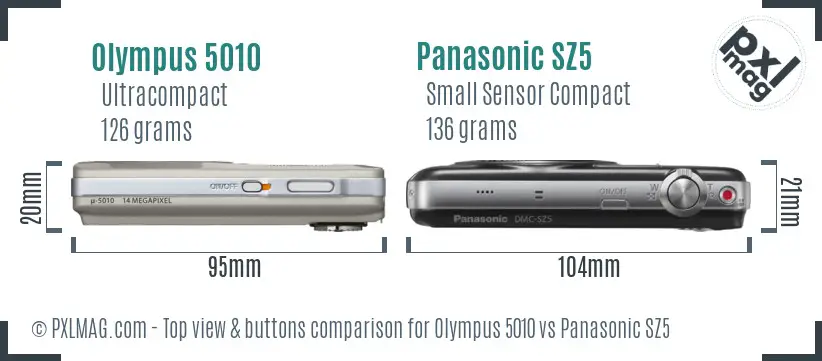 Olympus 5010 vs Panasonic SZ5 top view buttons comparison