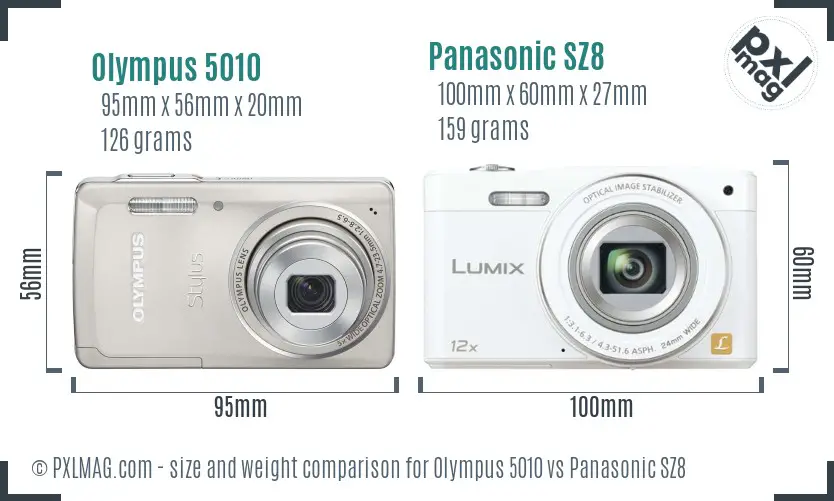 Olympus 5010 vs Panasonic SZ8 size comparison