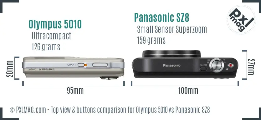 Olympus 5010 vs Panasonic SZ8 top view buttons comparison