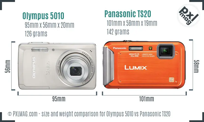 Olympus 5010 vs Panasonic TS20 size comparison