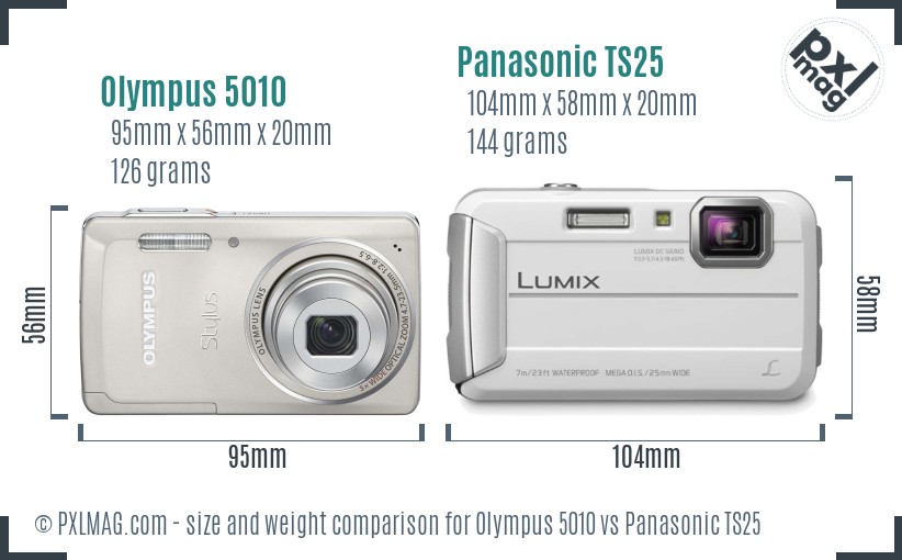 Olympus 5010 vs Panasonic TS25 size comparison