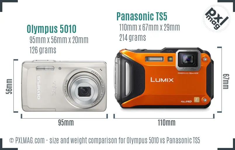 Olympus 5010 vs Panasonic TS5 size comparison