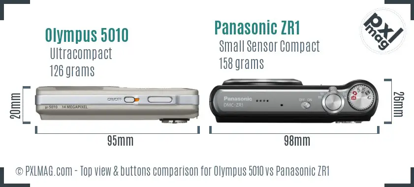 Olympus 5010 vs Panasonic ZR1 top view buttons comparison