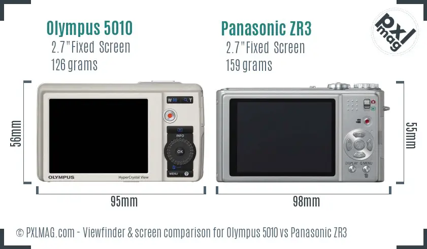 Olympus 5010 vs Panasonic ZR3 Screen and Viewfinder comparison