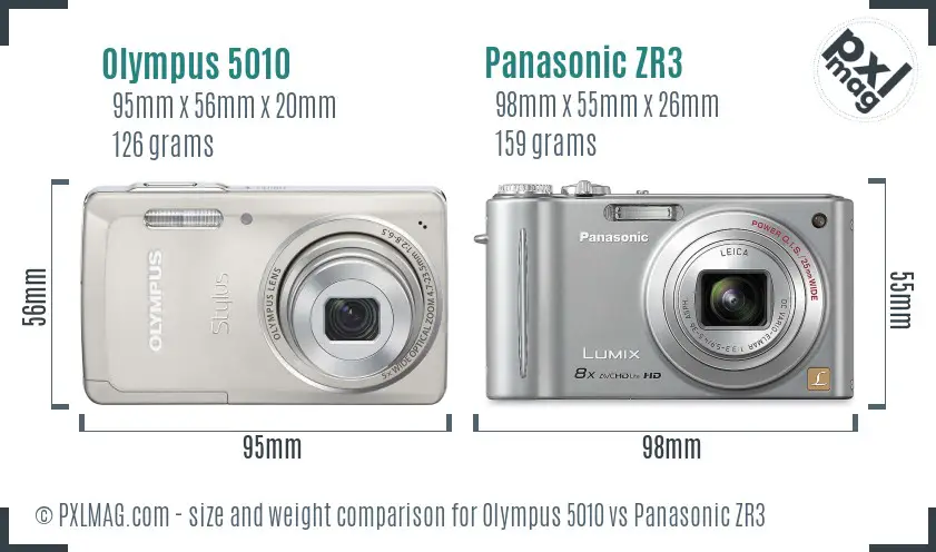 Olympus 5010 vs Panasonic ZR3 size comparison