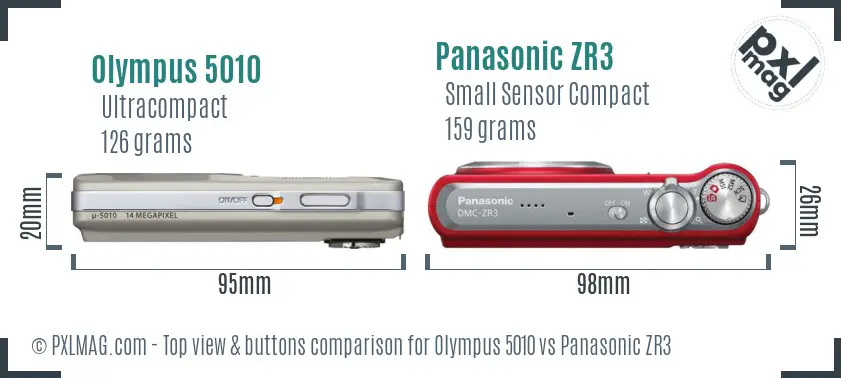 Olympus 5010 vs Panasonic ZR3 top view buttons comparison