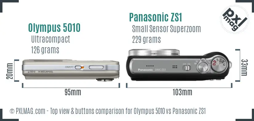 Olympus 5010 vs Panasonic ZS1 top view buttons comparison