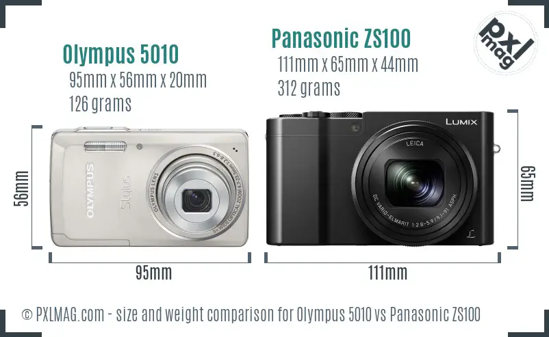 Olympus 5010 vs Panasonic ZS100 size comparison