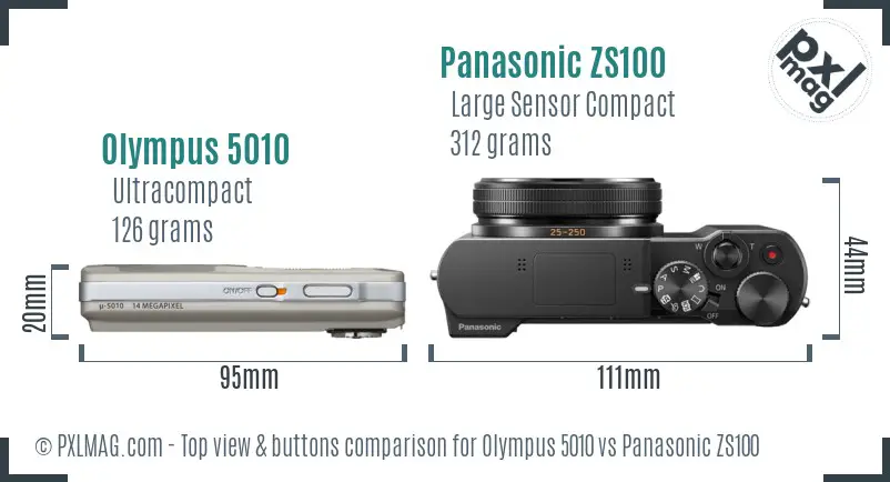 Olympus 5010 vs Panasonic ZS100 top view buttons comparison