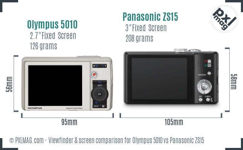 Olympus 5010 vs Panasonic ZS15 Screen and Viewfinder comparison