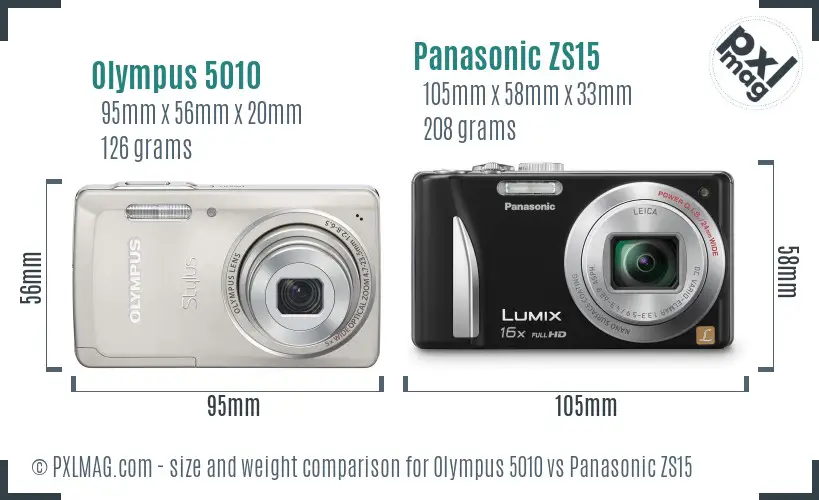 Olympus 5010 vs Panasonic ZS15 size comparison