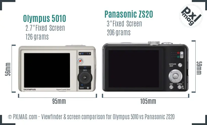 Olympus 5010 vs Panasonic ZS20 Screen and Viewfinder comparison