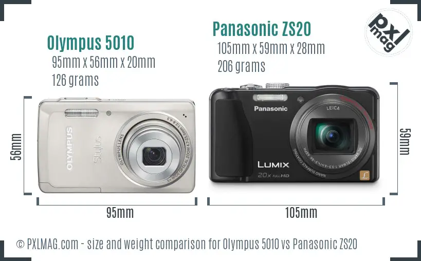 Olympus 5010 vs Panasonic ZS20 size comparison