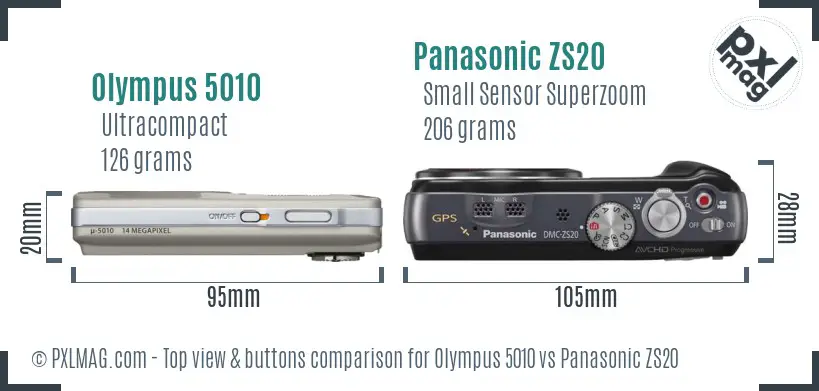 Olympus 5010 vs Panasonic ZS20 top view buttons comparison