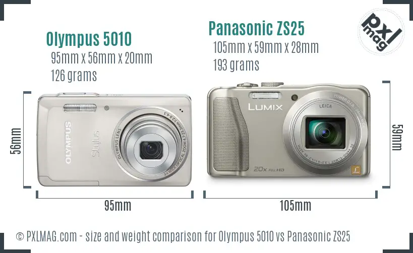 Olympus 5010 vs Panasonic ZS25 size comparison