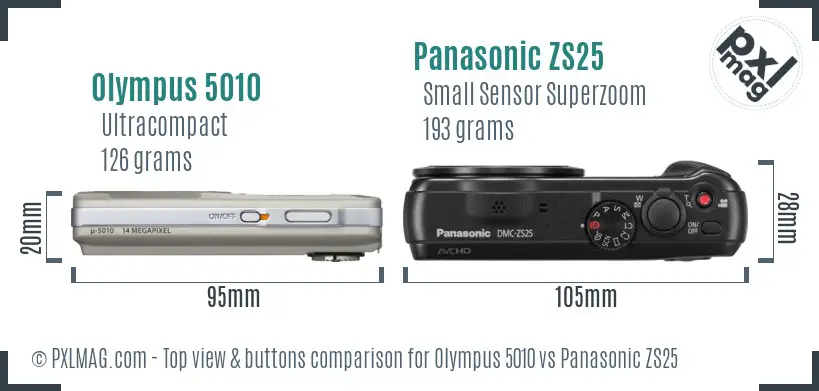 Olympus 5010 vs Panasonic ZS25 top view buttons comparison