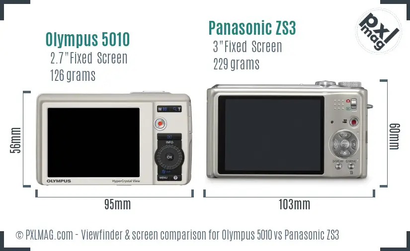 Olympus 5010 vs Panasonic ZS3 Screen and Viewfinder comparison